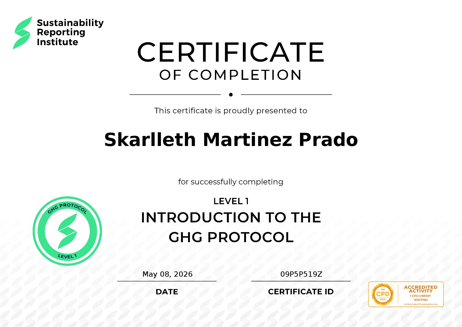 Certificate for Skarlleth Martinez Prado