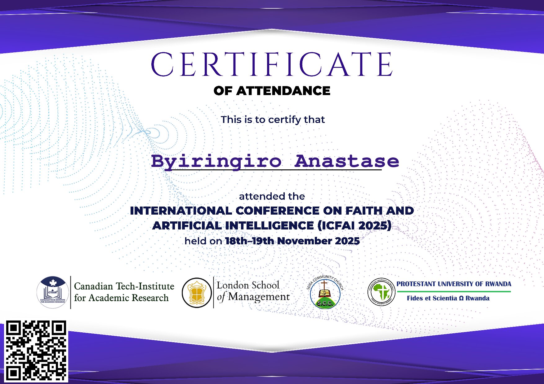 Certificate for Byiringiro Anastase