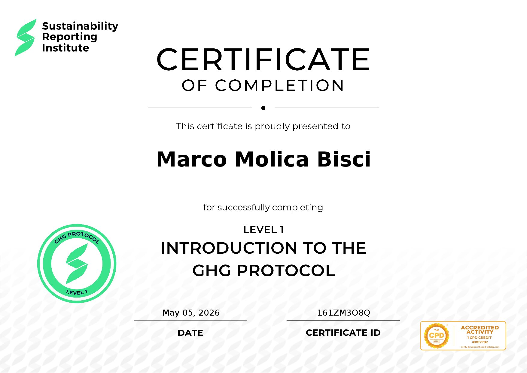 Certificate for Marco Molica Bisci