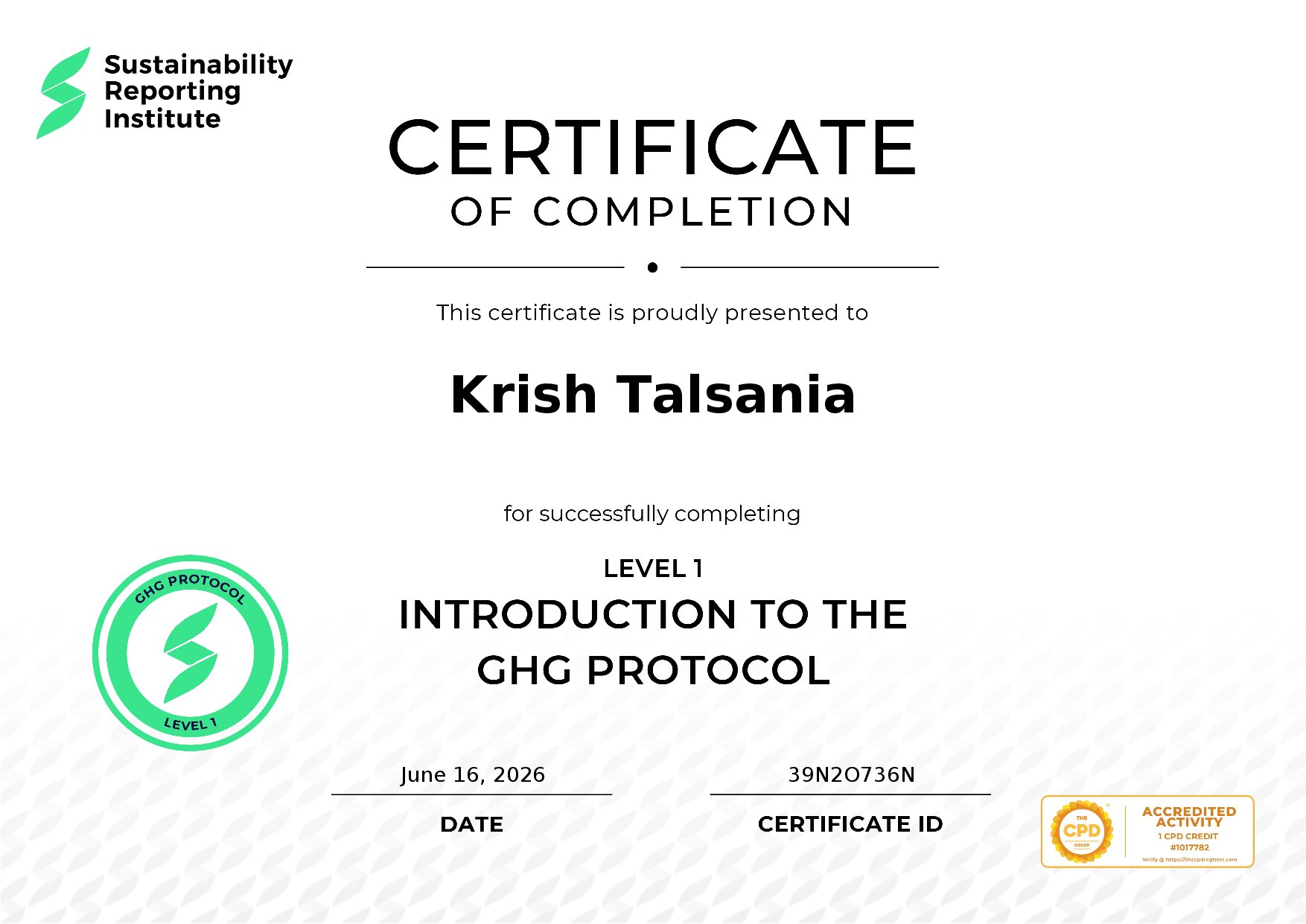 Certificate for Krish Talsania