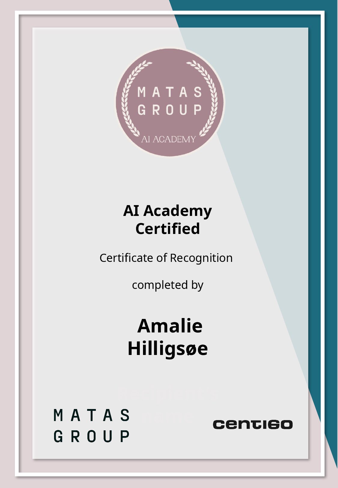 Certificate for Amalie Hilligsøe