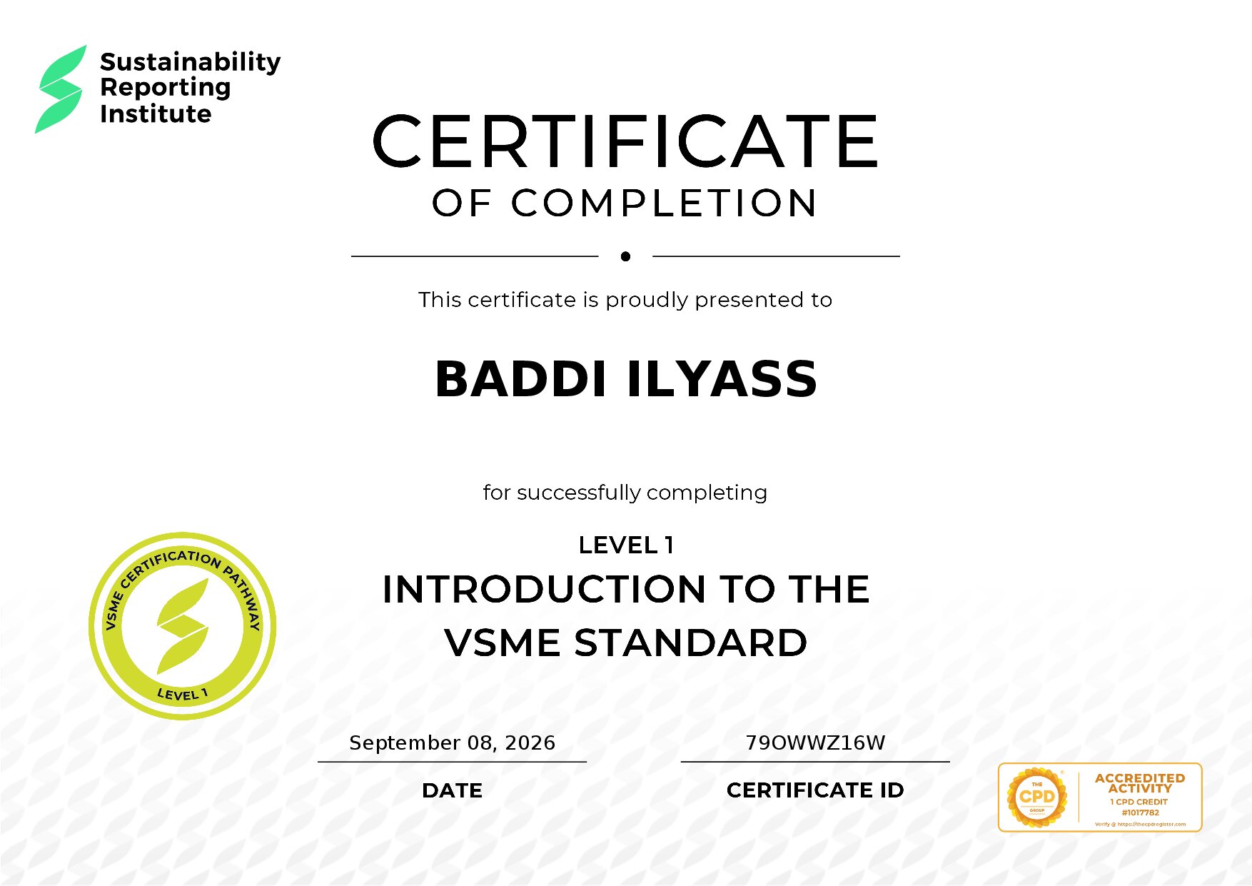 Certificate for BADDI ILYASS