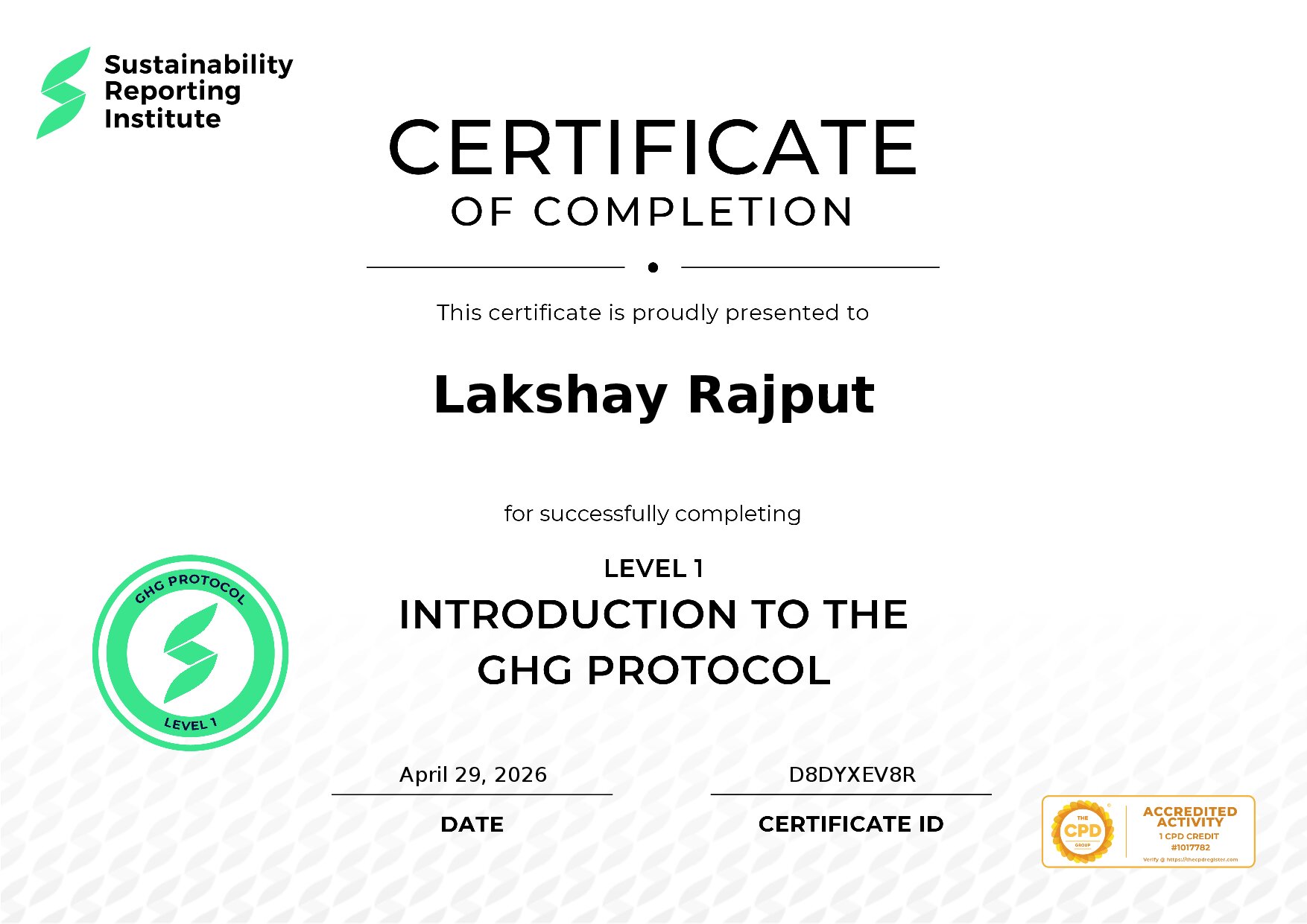 Certificate for Lakshay Rajput