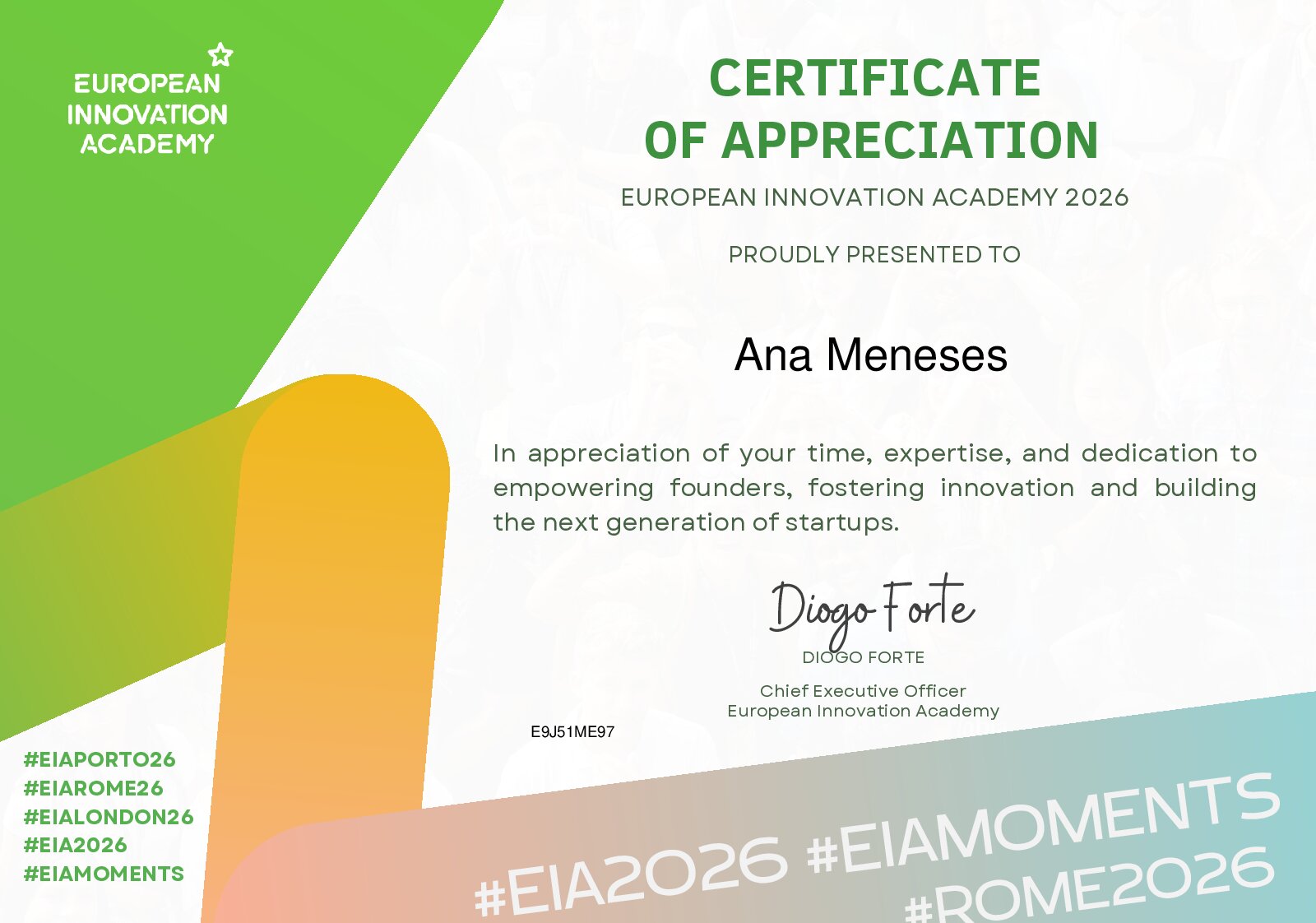 Certificate for Ana Meneses