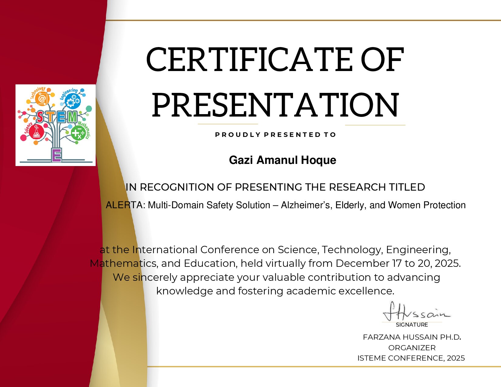 Certificate for Gazi Amanul Hoque