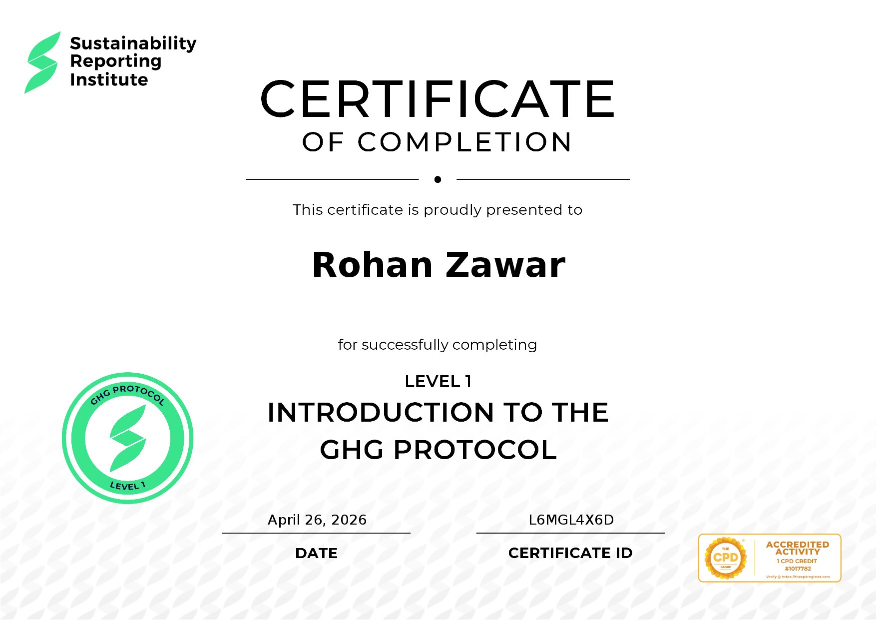 Certificate for Rohan Zawar