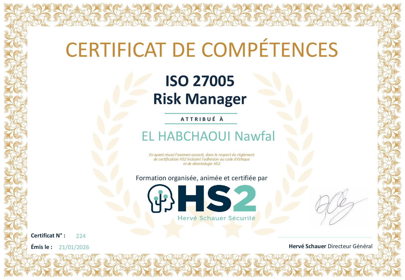 Certificate for Nawfal EL HABCHAOUI
