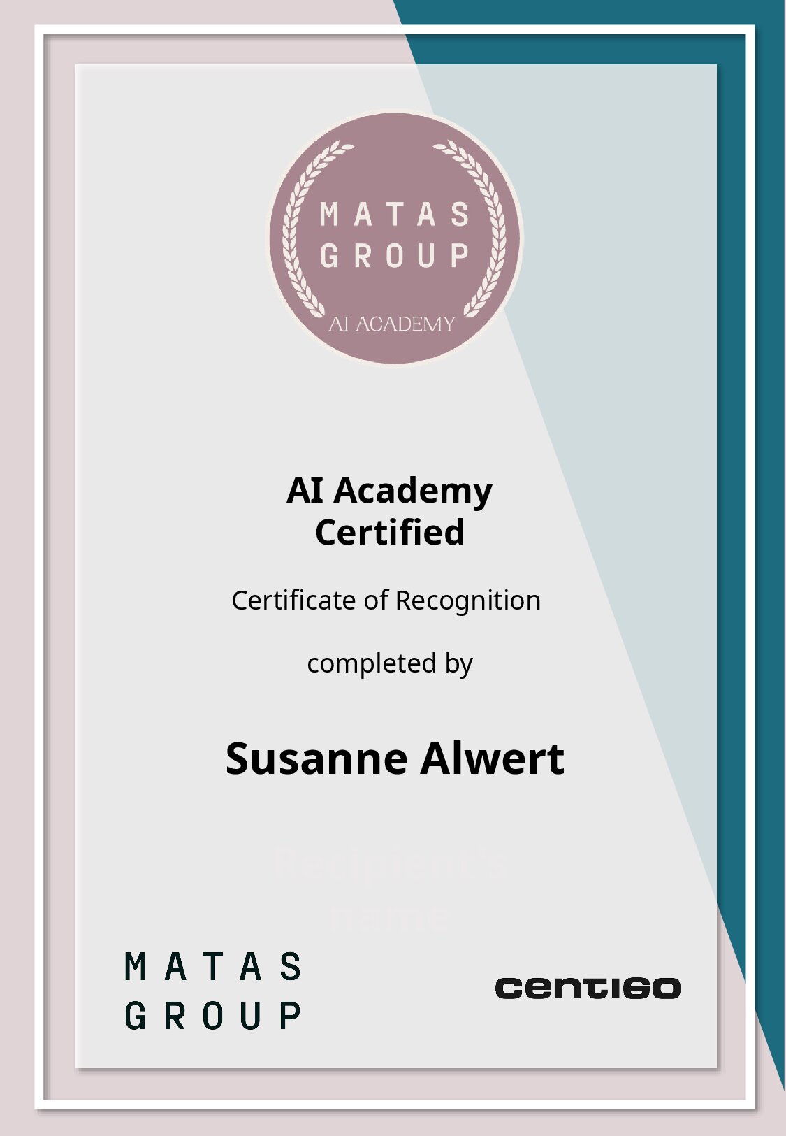 Certificate for Susanne Alwert