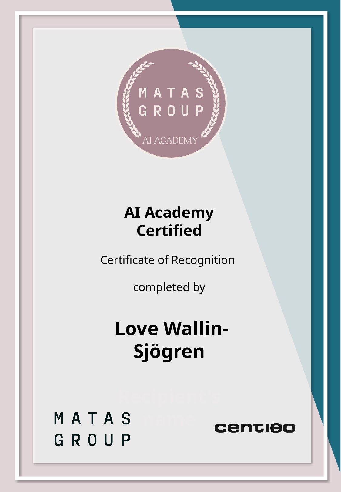 Certificate for Love Wallin-Sjögren