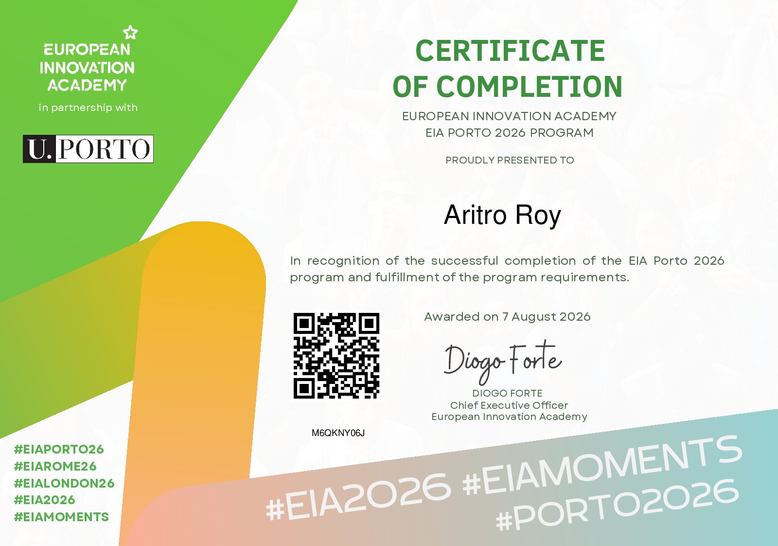 Certificate for Aritro Roy