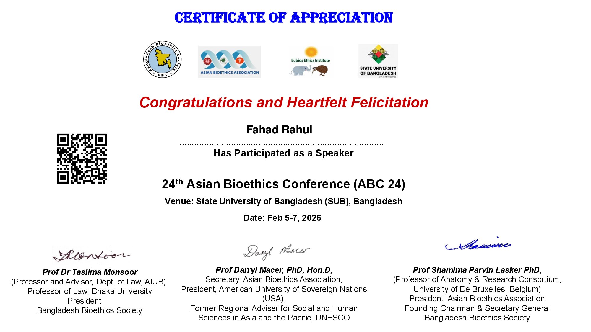 Certificate for Fahad Rahul