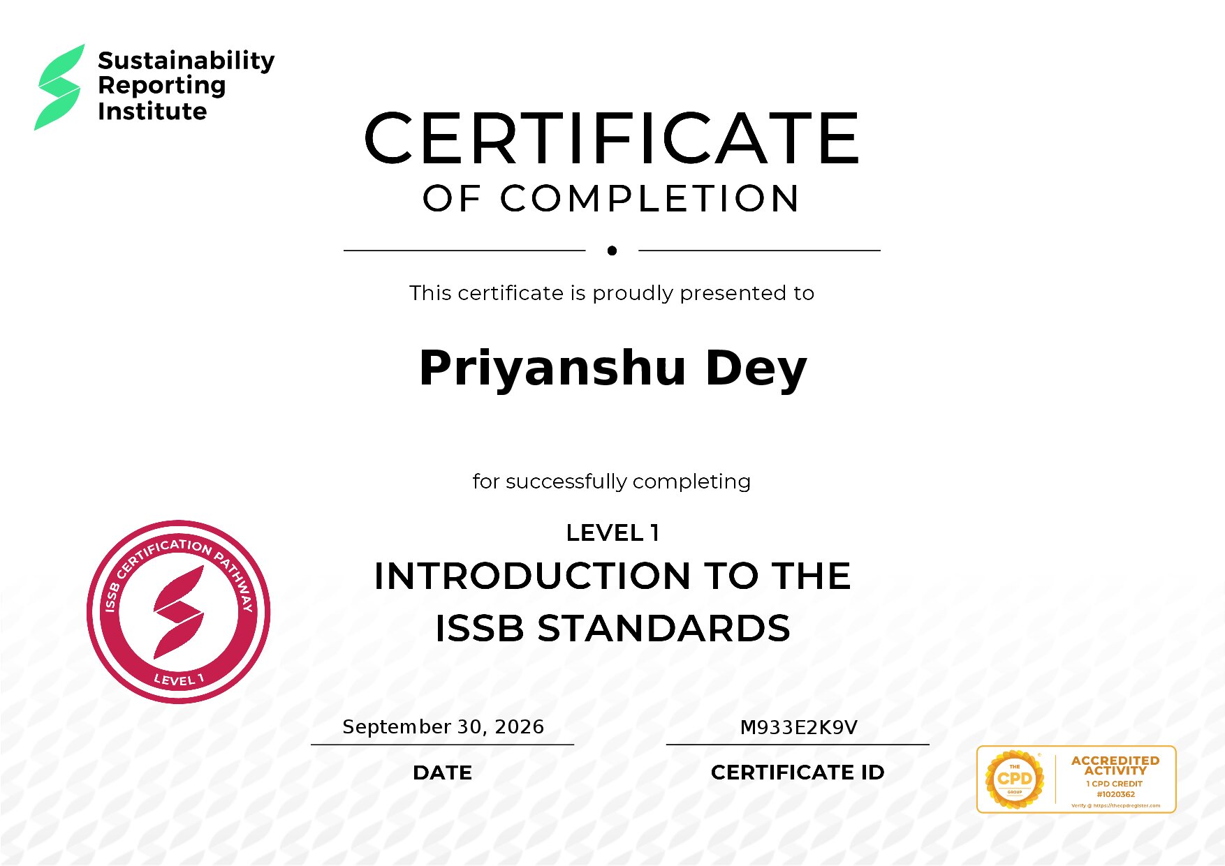 Certificate for Priyanshu Dey