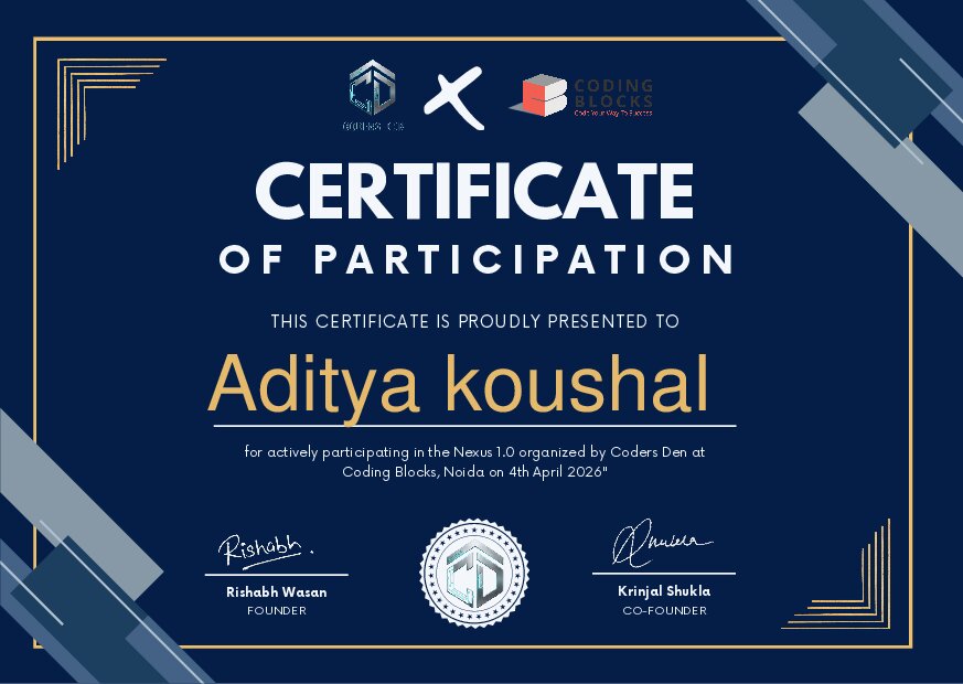 Certificate for Aditya koushal