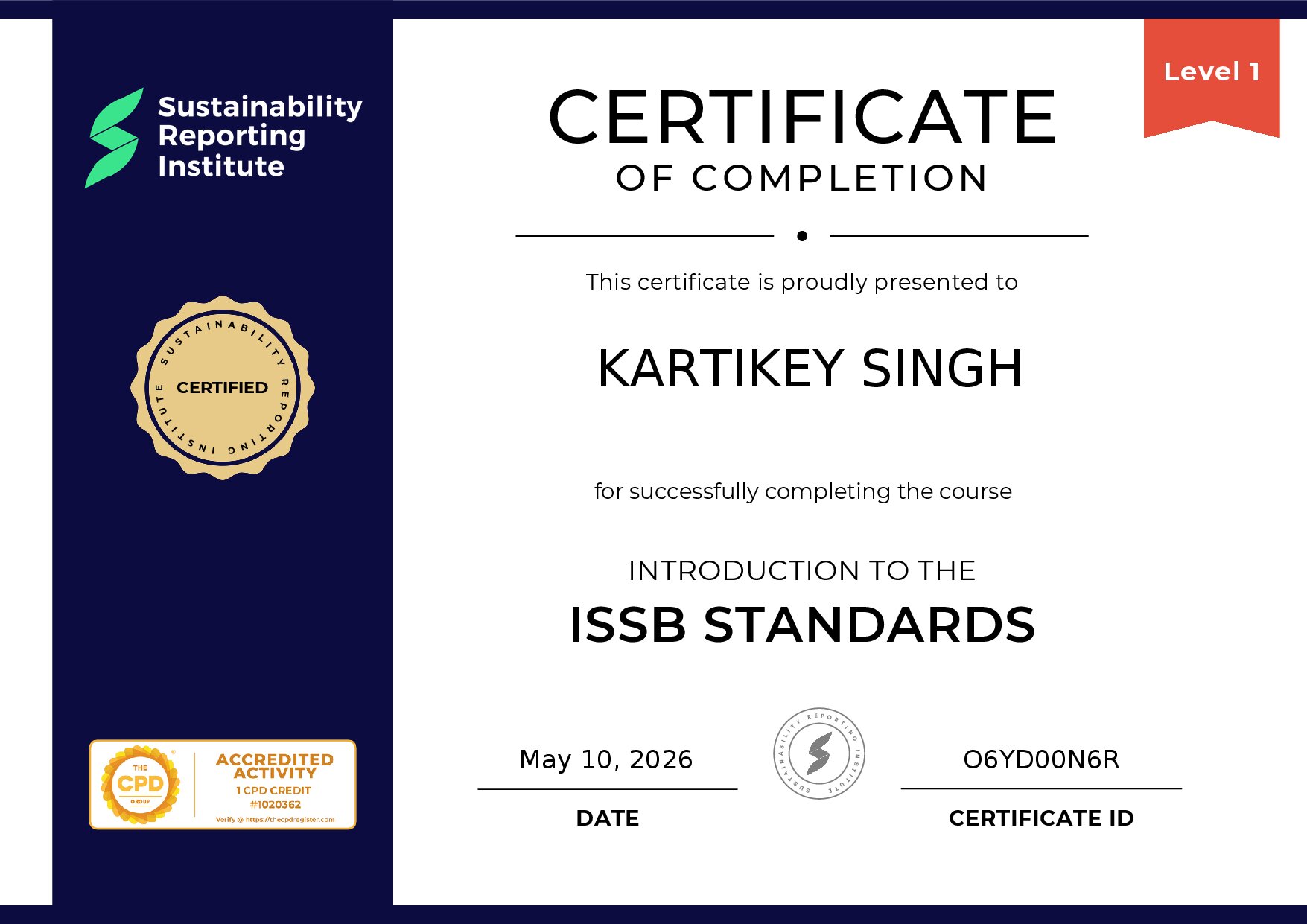 Certificate for KARTIKEY SINGH