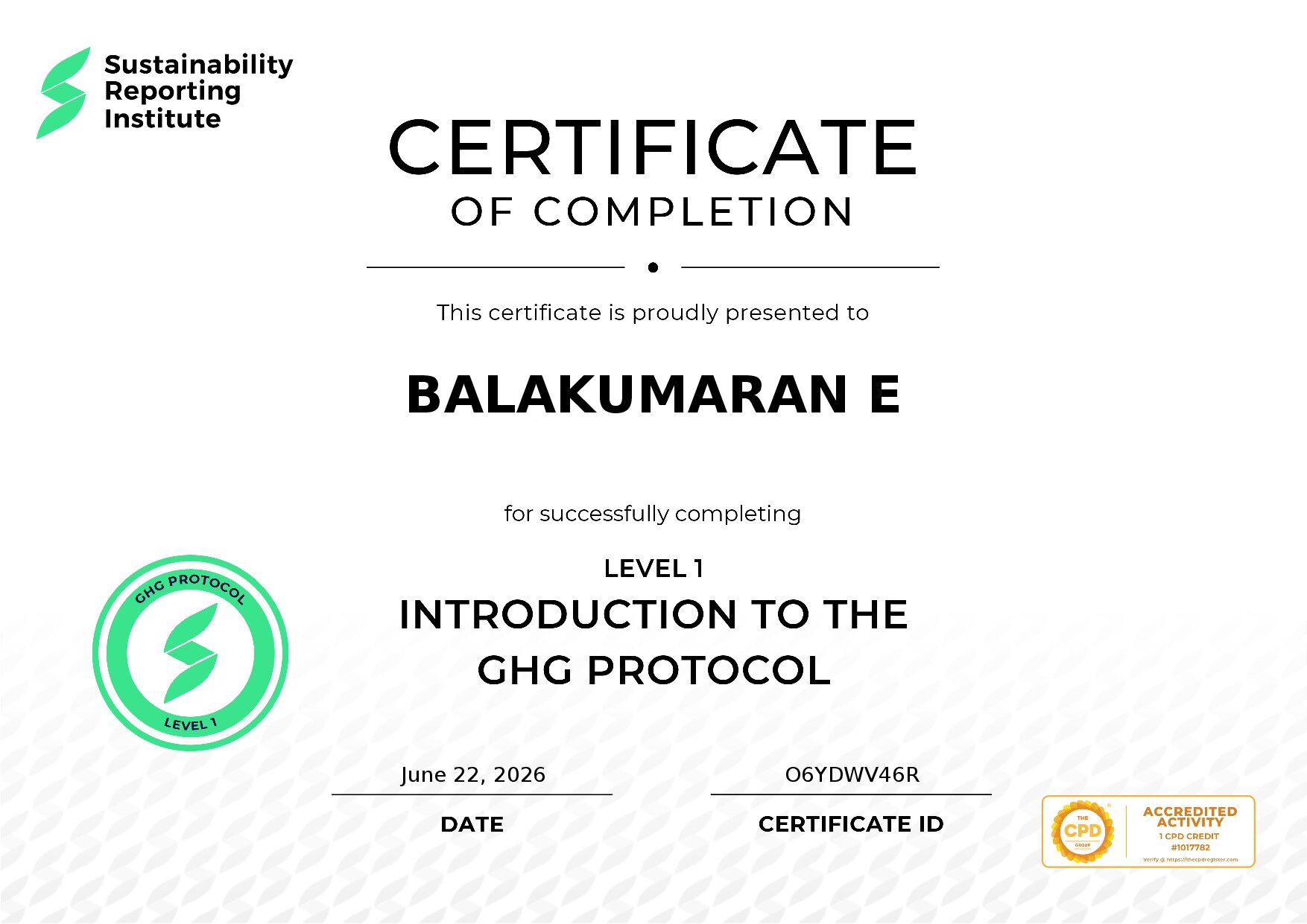 Certificate for BALAKUMARAN E