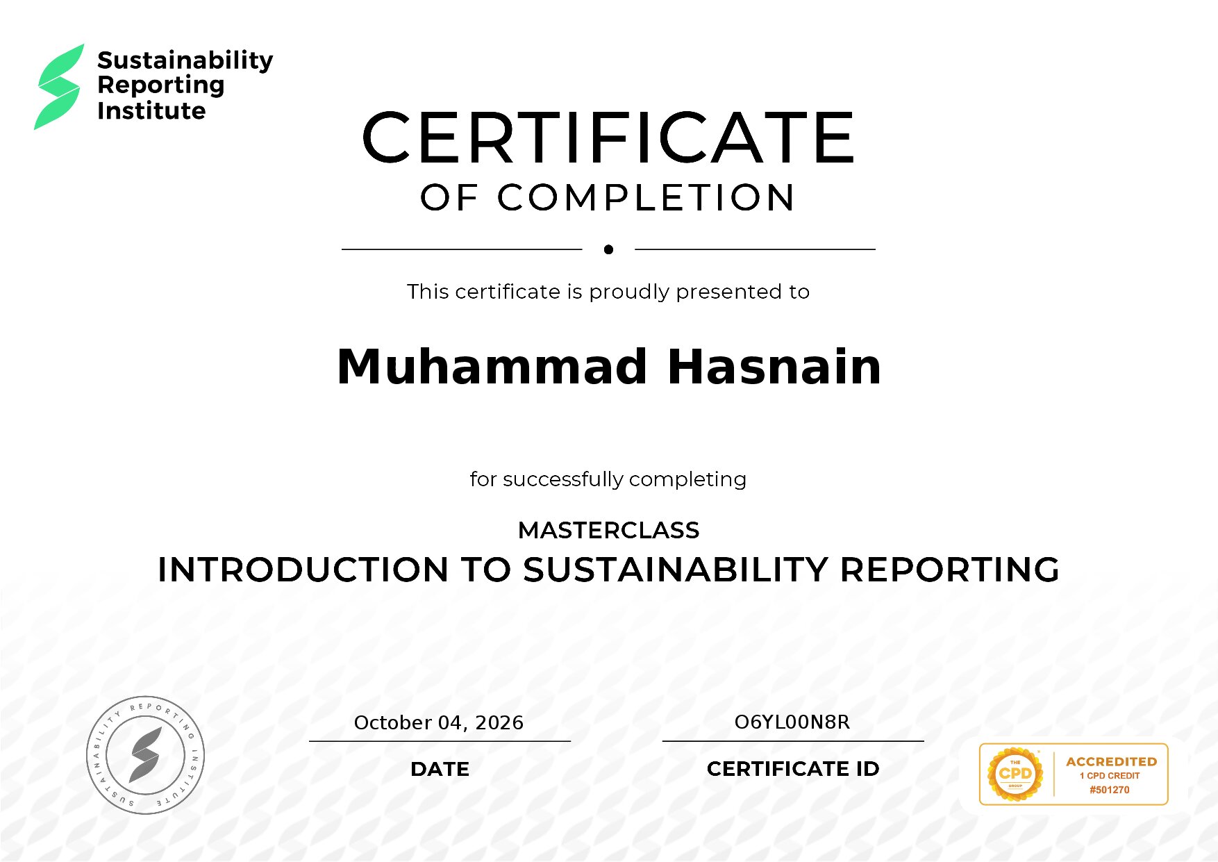 Certificate for Muhammad Hasnain