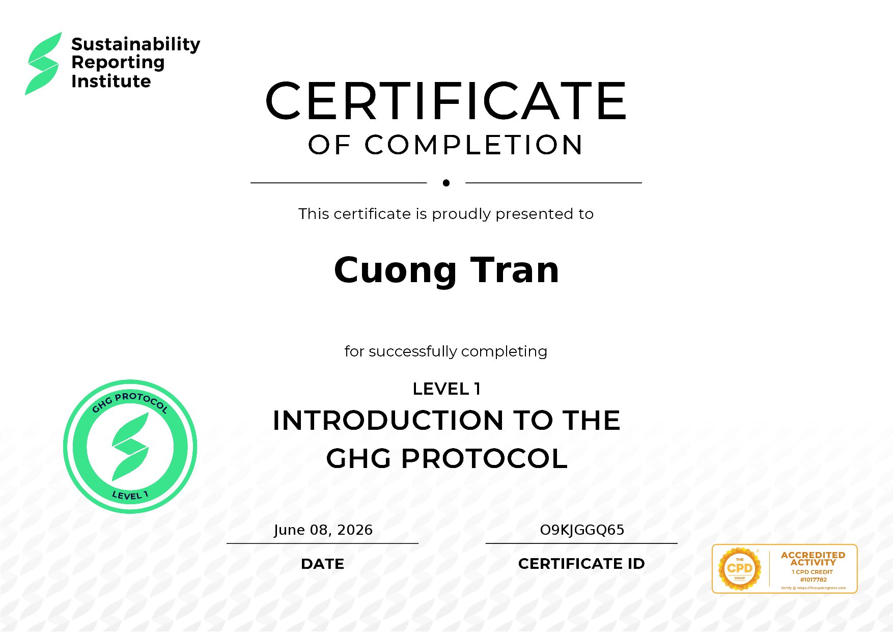 Certificate for Cuong Tran