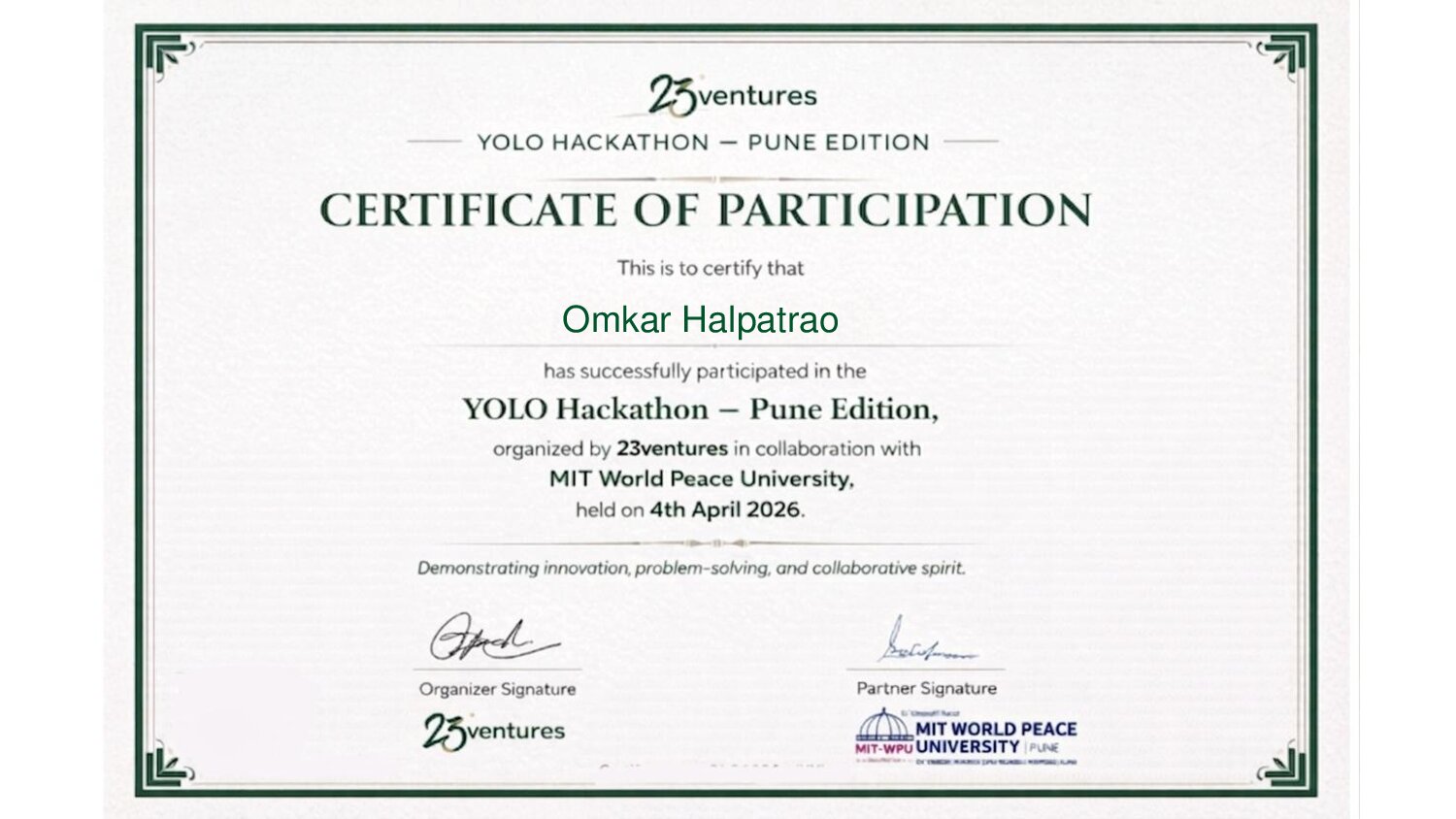 Certificate for Omkar Halpatrao