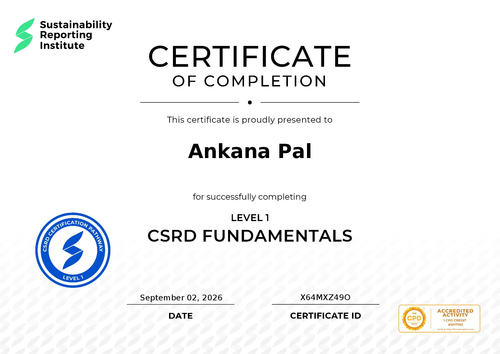Certificate for Ankana Pal