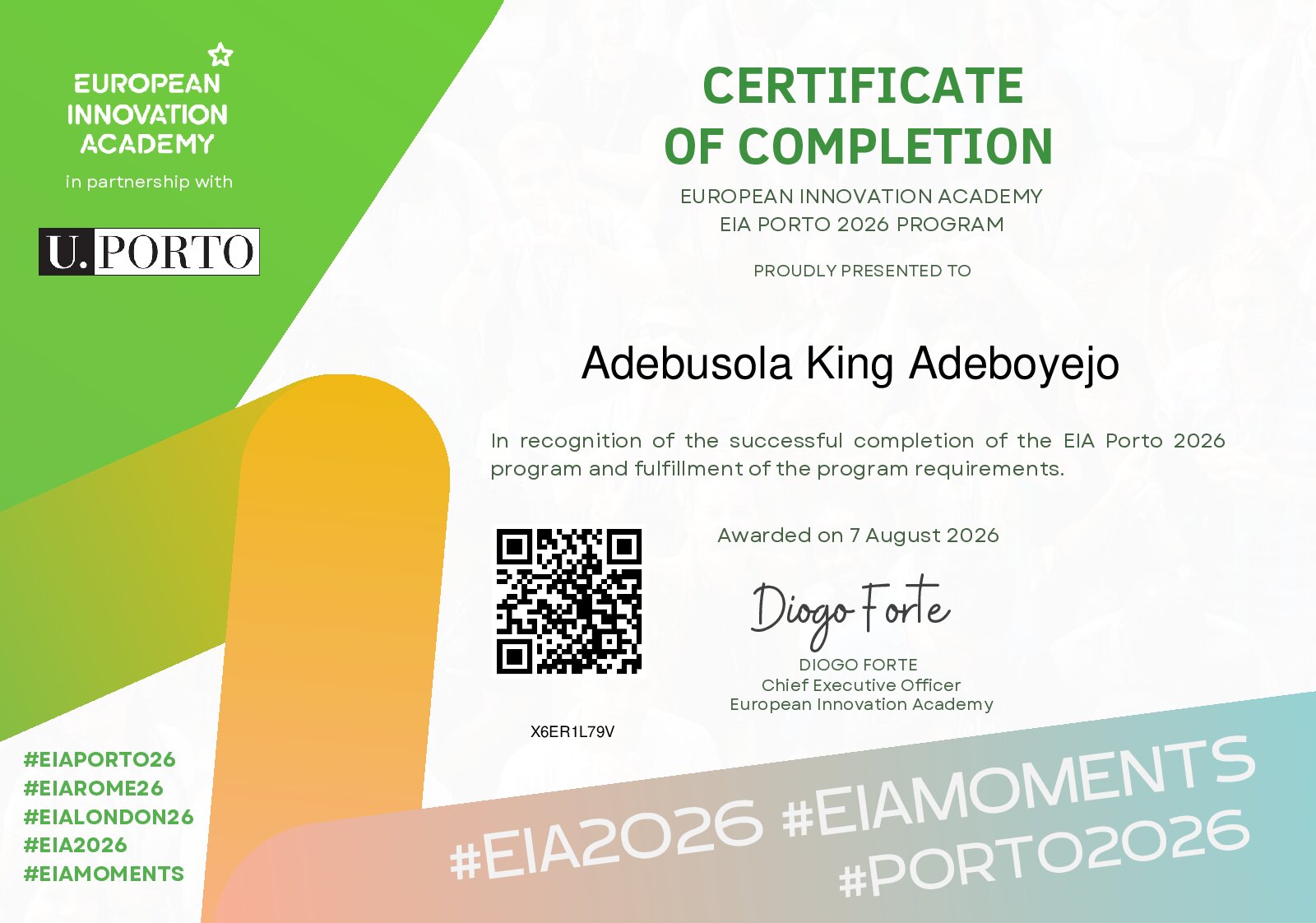 Certificate for Adebusola King Adeboyejo