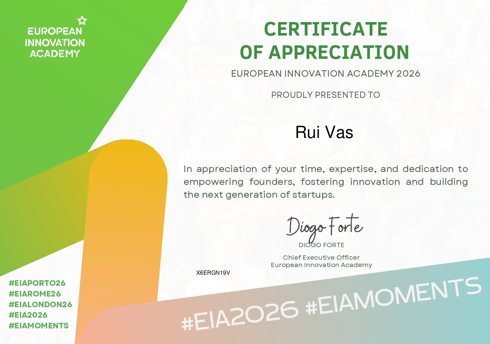 Certificate for Rui Vas