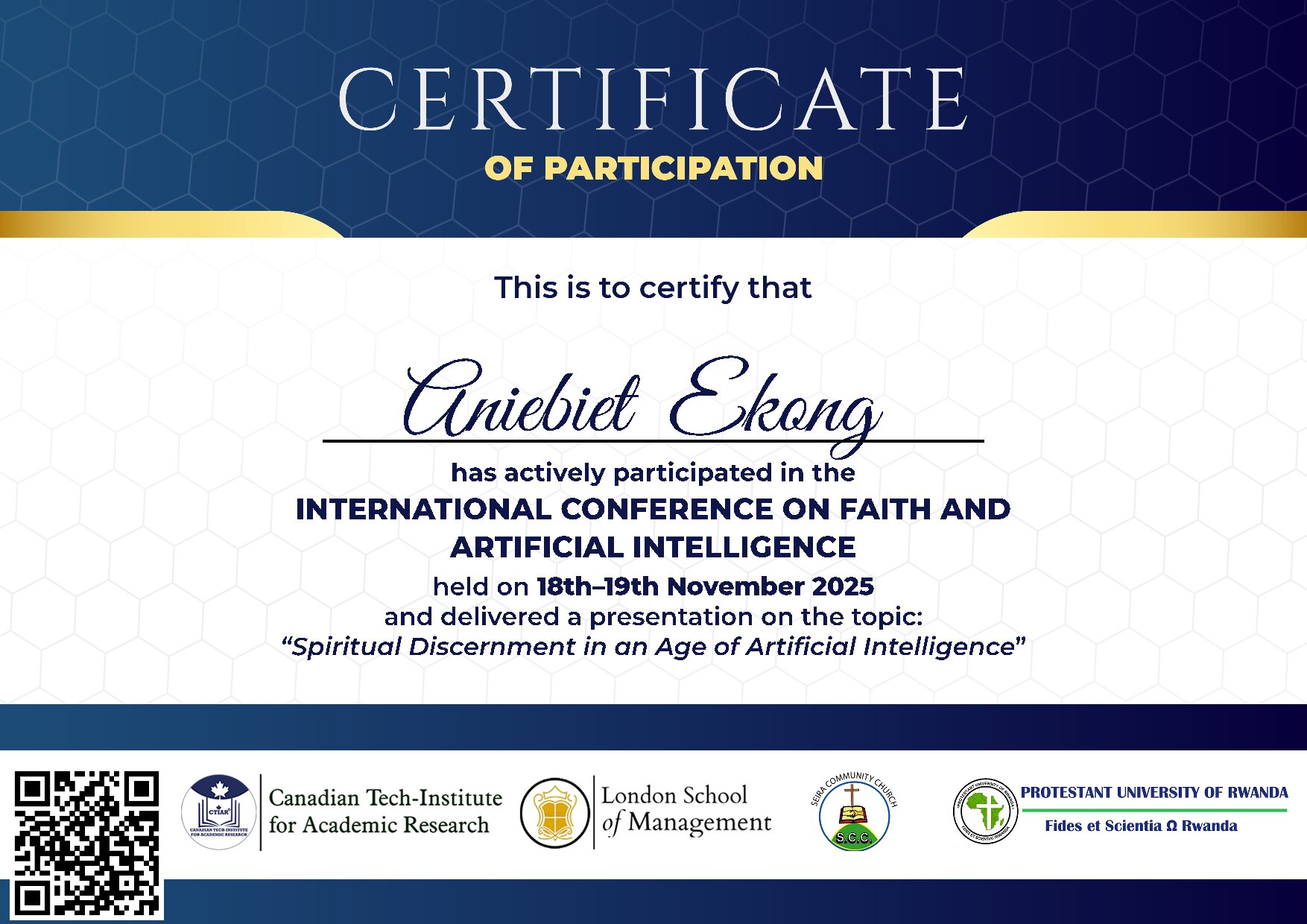 Certificate for Aniebiet Ekong