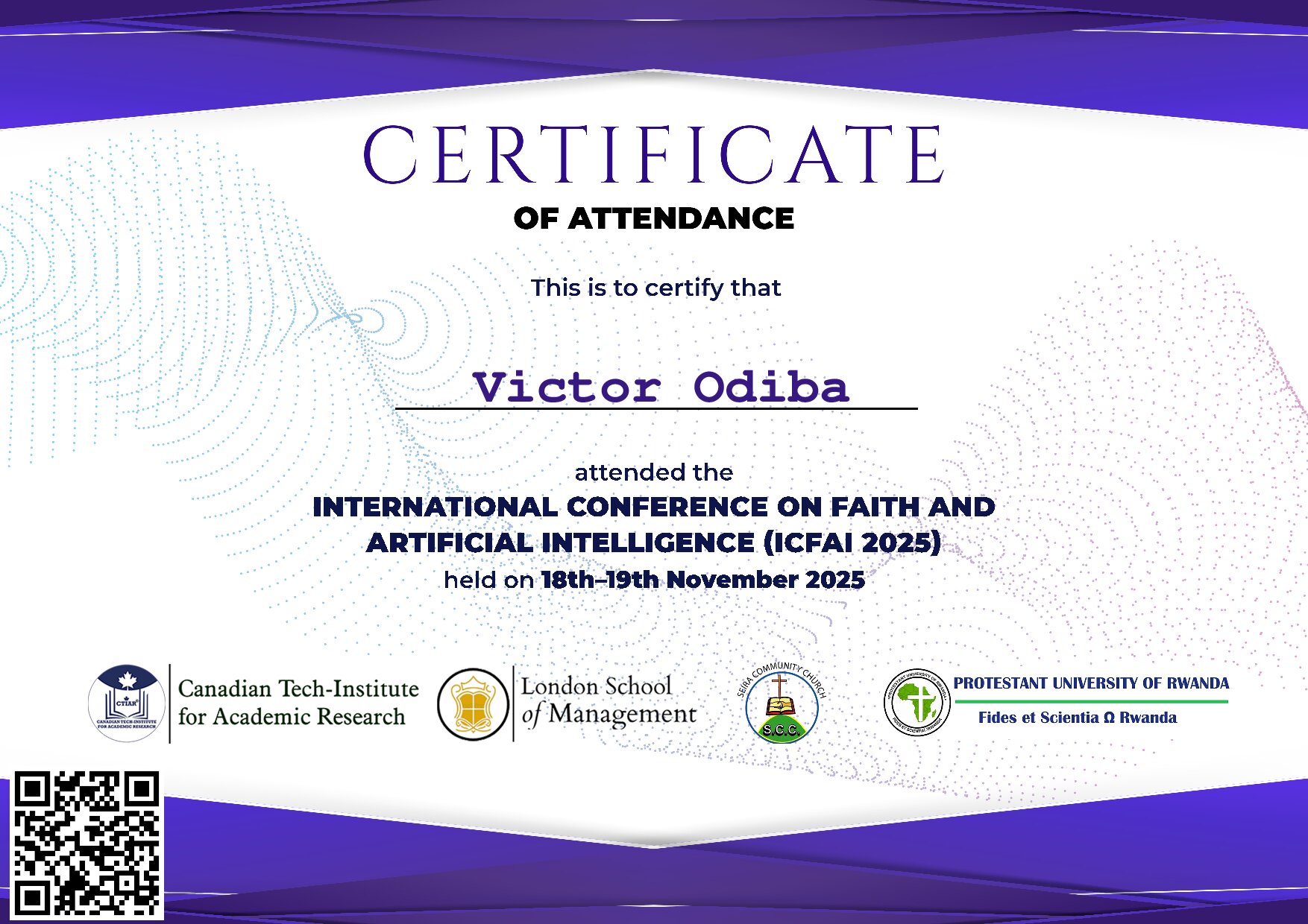 Certificate for Victor Odiba